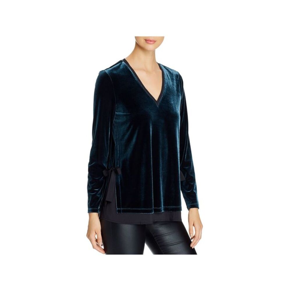 NIC+ZOE Womens Teal Long Sleeve V Neck Top XS
